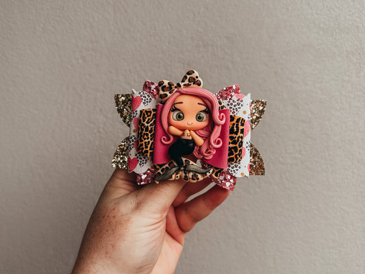 Pink Leopard Mermaid Clay Bow